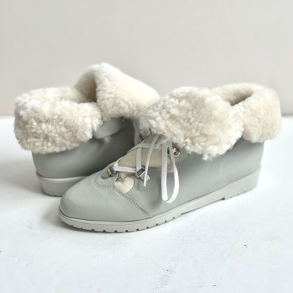 La Canadienne Wedge Heel Boots Pale Dove Gray White Leather Shearling Size 7 - Picture 5 of 13